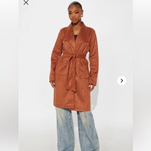 Women's Tan Belted Coat Gia Faux Suede Trench Coat - Cognac